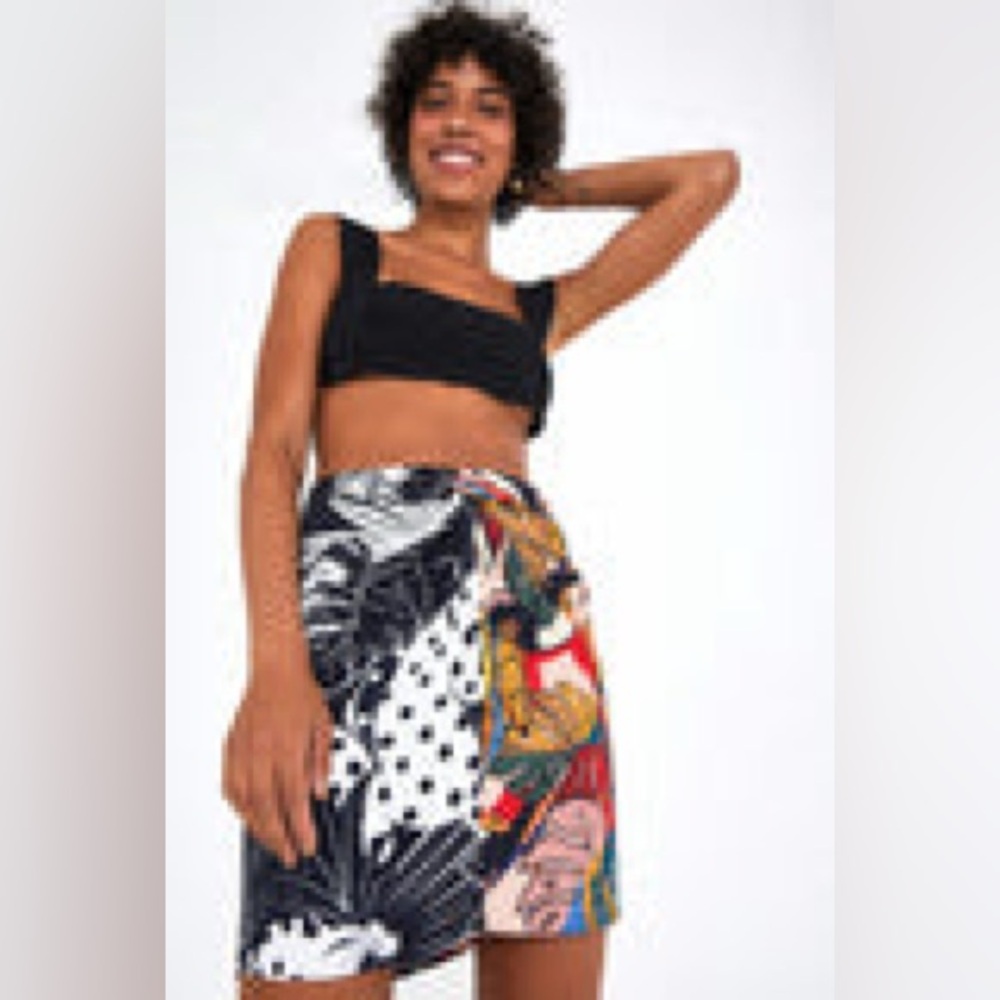 Farm Rio twist front mixed material skirt